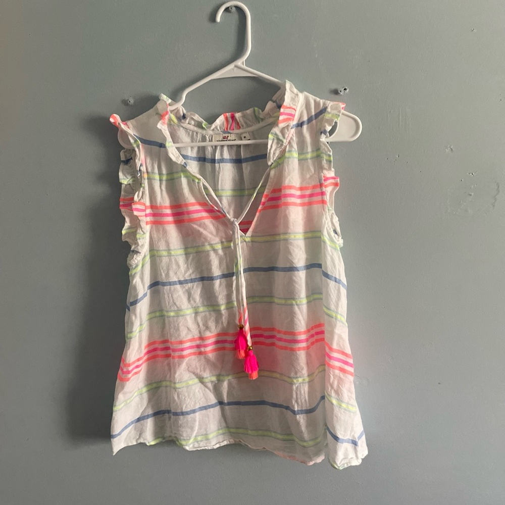 Vineyard Vines Pink and Green Striped Blouse